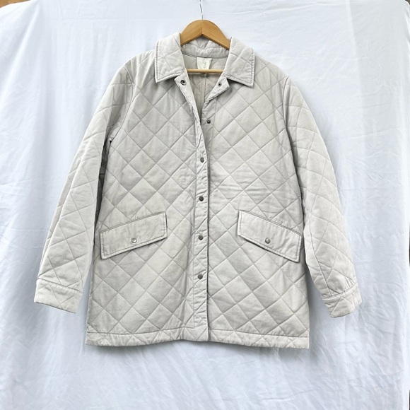 ANTHROPOLOGIE x JOIE DIAMOND QUILTED COTTON BARN JACKET LIGHT KHAKI LARGE - Picture 1 of 4